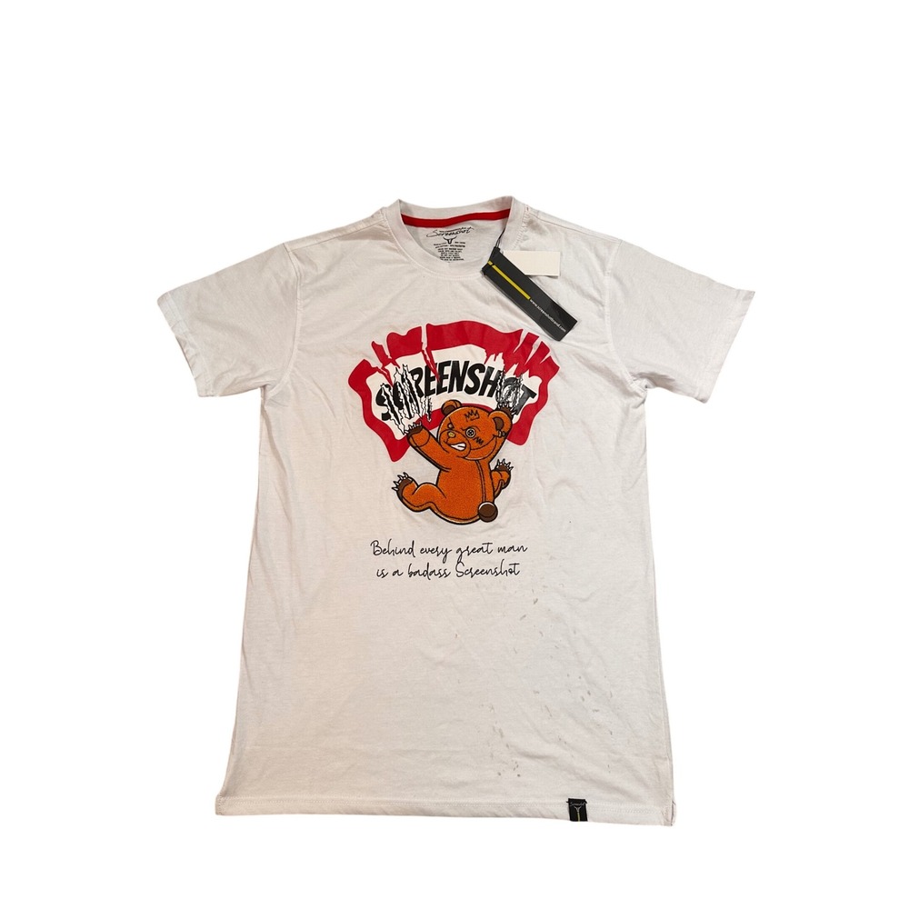 Screenshot Brand Mens White Graphic T-Shirt Teddy Bear Streetwear Size Large NWT